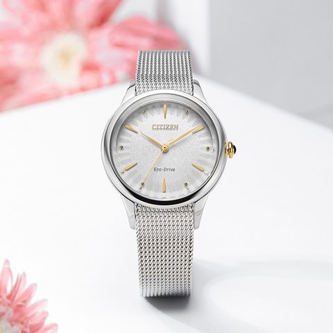 【CITIZEN】 星辰 Eco-Drive光動能 L系列 藍寶石鏡面 米蘭錶帶女錶 EM0814-83A 銀 32.5mm