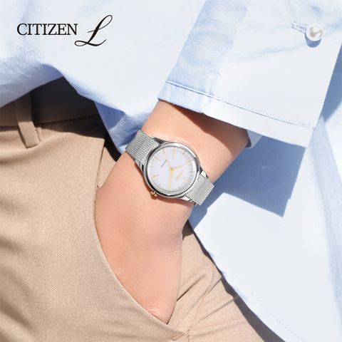 CITIZEN 星辰 L系列 光動能愛語非洲菊米蘭帶腕錶/銀/32.5mm/EM0814-83A