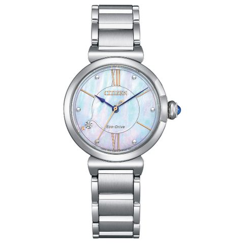 CITIZEN 星辰 L系列 Maybells幸福鈴蘭鑽石白蝶貝光動能女錶/29.5mm(EM1070-83D)