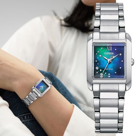 CITIZEN 星辰 L系列 千彩之海限定款 光動能 方形鑲鑽淑女腕錶-21.5x28.4mm(EW5591-60L 防水50米)