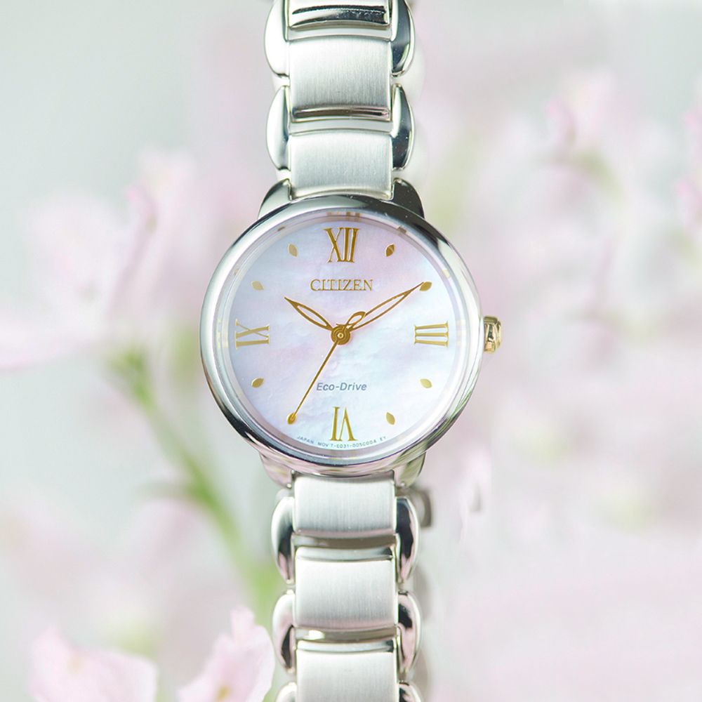 Citizen 星辰 L系列 精緻簡約 光動能白蝶貝羅馬字淑女腕錶 銀色28mm Em0927 87y 防水50米 Pchome 24h購物