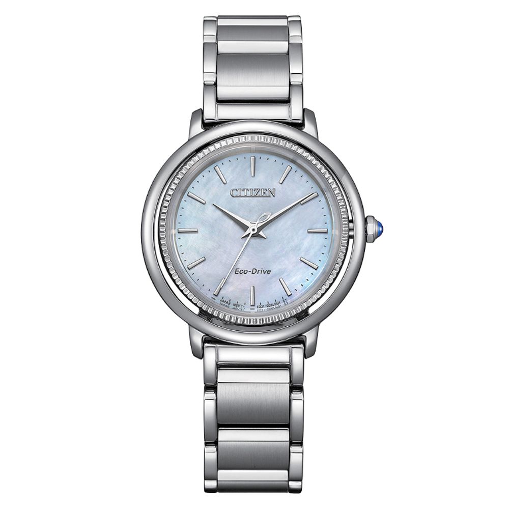 CITIZEN 星辰   L系列 廣告款 光動能 優雅白蝶貝銀色女腕錶-31.2mm EM1100-84D