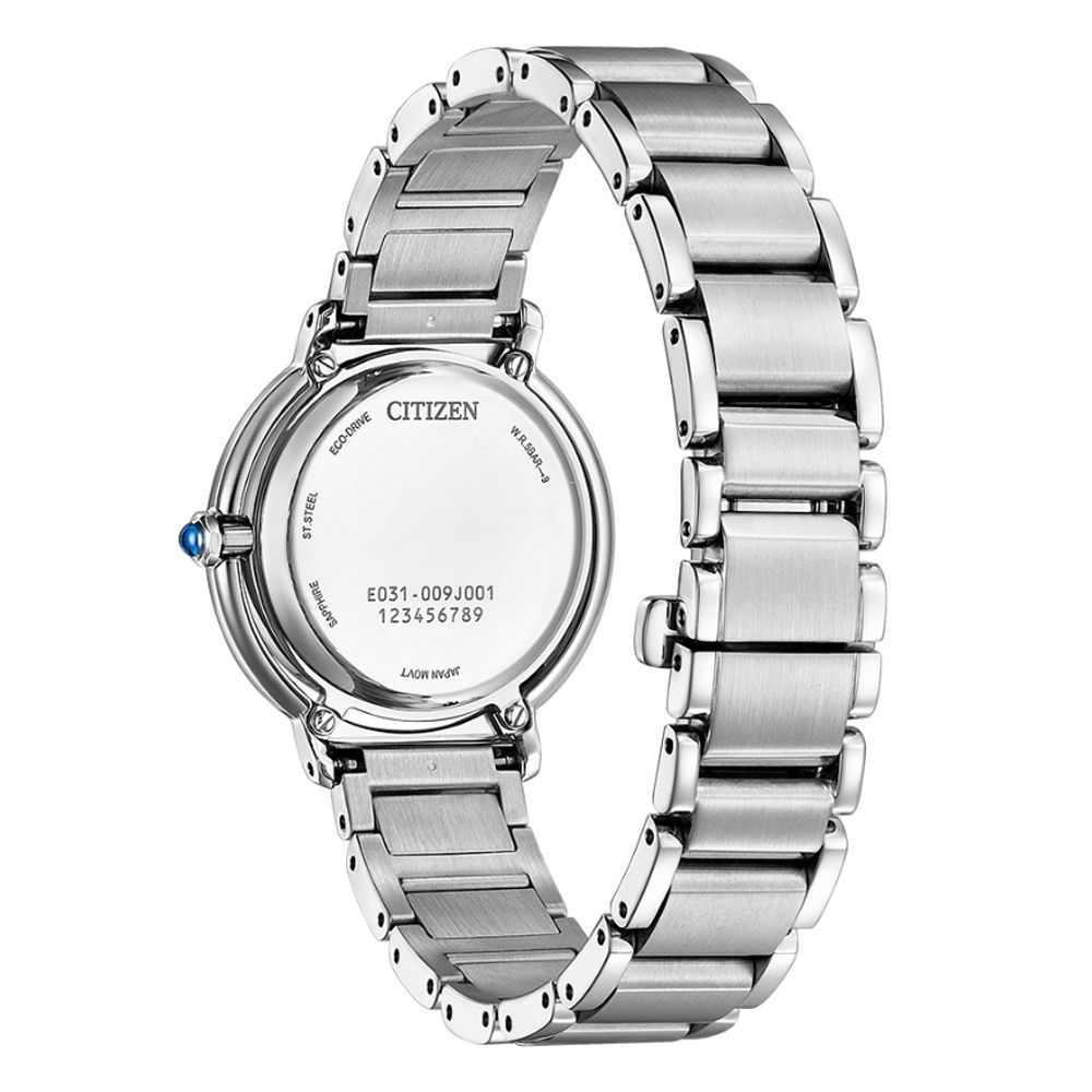 CITIZEN 星辰   L系列 廣告款 光動能 優雅白蝶貝銀色女腕錶-31.2mm EM1100-84D