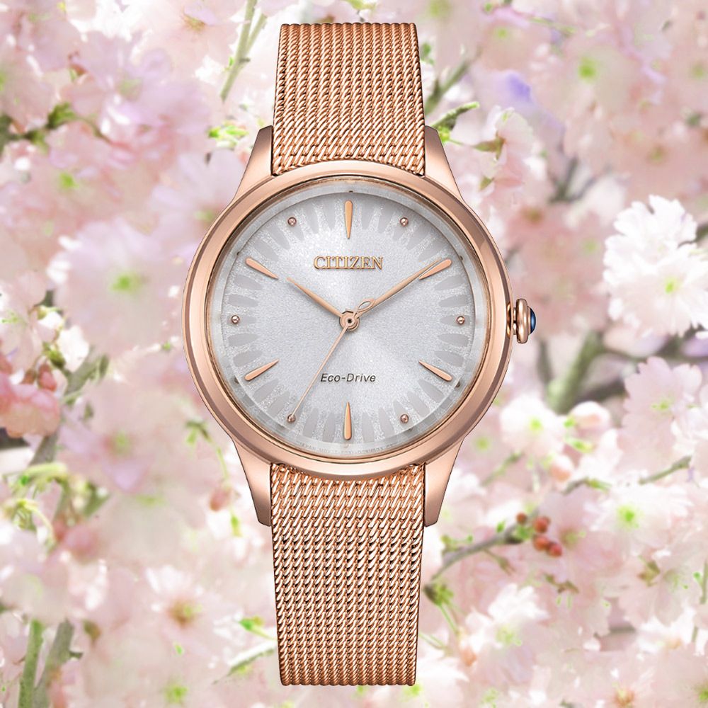 CITIZEN 星辰   L系列 亞洲限定 廣告款 光動能 優雅米蘭帶淑女腕錶-玫金32.5mm EM1153-88A