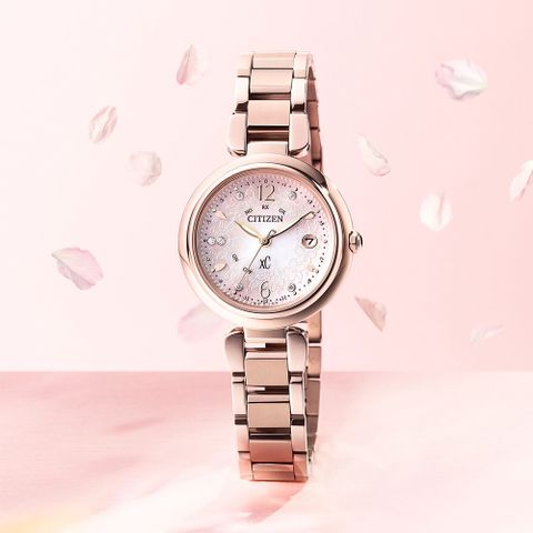 CITIZEN 星辰 XC Sakura pink 限量 鈦金屬 光動能全球電波鑽石女錶-29mm ES9467-62W