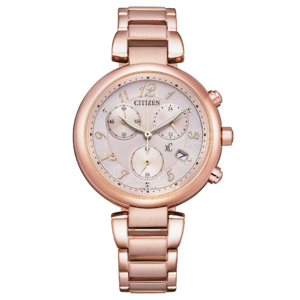 CITIZEN 星辰 xC 心蕊 亞洲限定 光動能 不鏽鋼碼錶計時 女錶-粉紅金35mm FB1452-66X 送禮 禮物 推薦