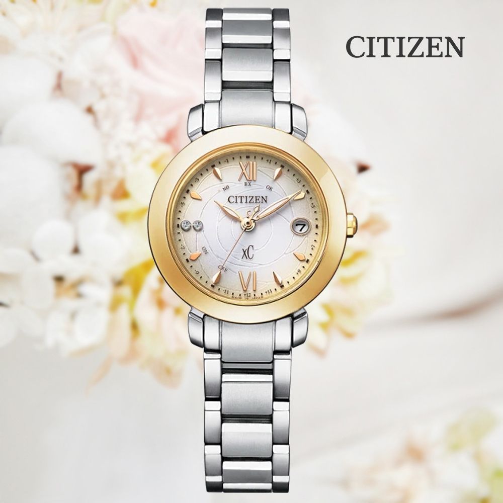 CITIZEN 星辰   xC 光動能 電波對時 輕量鈦金屬真鑽淑女腕錶-27mm (ES9447-51A 防水50米)