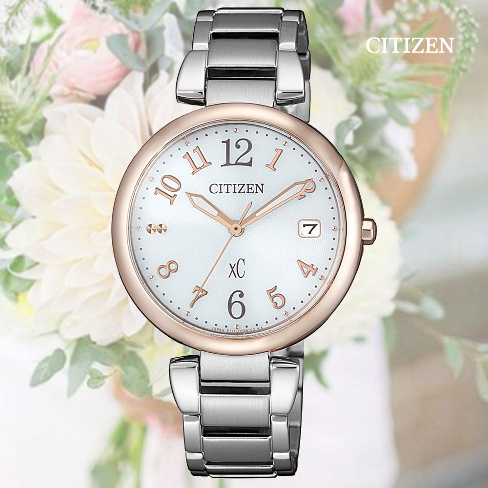 CITIZEN 星辰   xC 亞洲限定 光動能 不鏽鋼淑女腕錶-粉紅半金33mm (EO1195-51A 防水50米)