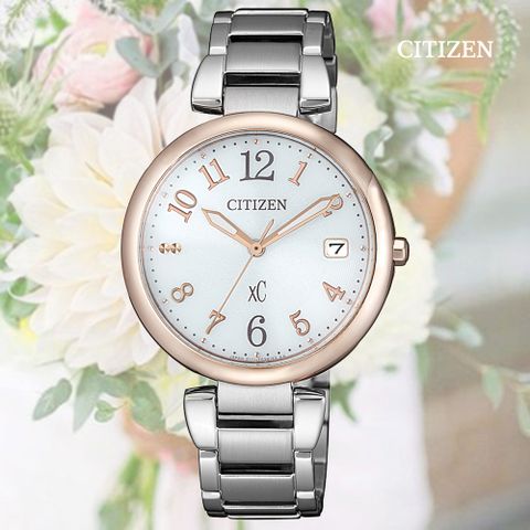 CITIZEN 星辰 xC 亞洲限定 光動能 不鏽鋼淑女腕錶-粉紅半金33mm (EO1195-51A 防水50米)