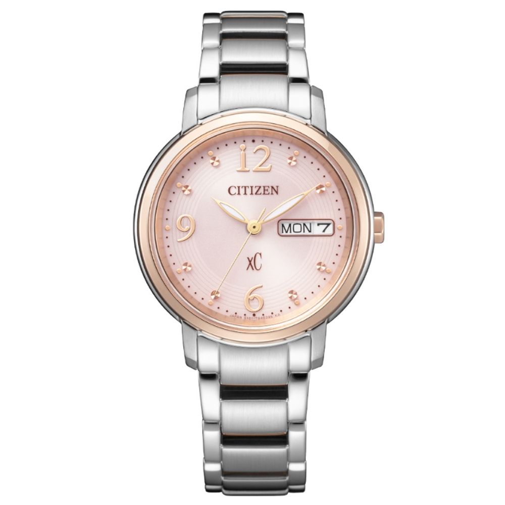 CITIZEN 星辰   xC 亞洲限定款 光動能 不鏽鋼淑女腕錶-玫瑰金X銀32.5mm (EW2425-57W 防水50米)