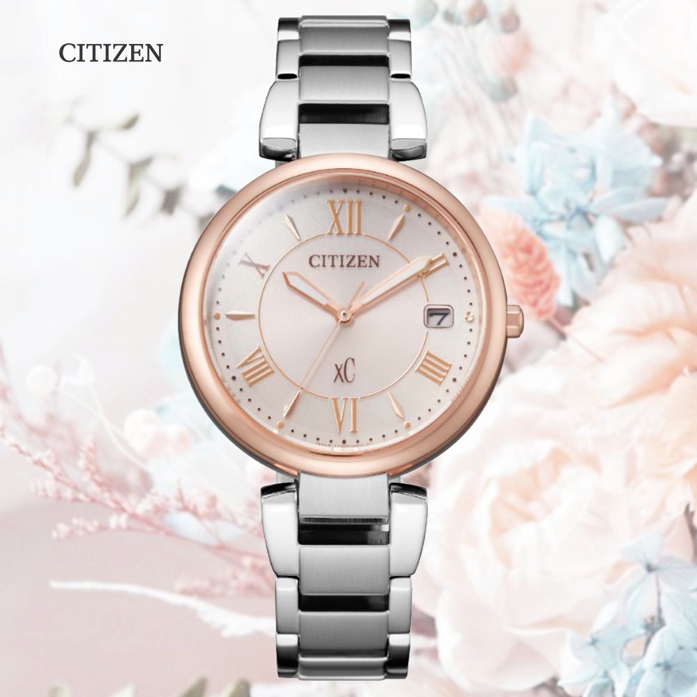 CITIZEN 星辰   xC 亞洲限定款 光動能 不鏽鋼淑女腕錶-玫瑰金X銀33mm (EO1195-51W 防水50米)