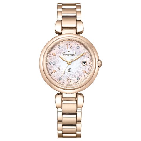 CITIZEN 星辰 xC 櫻花桂冠電波對時光動能鈦金屬女錶/29mm(ES9467-62W)