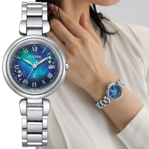 CITIZEN 星辰 xC 千彩之海限定款 光動能 電波對時 鈦金屬淑女腕錶-29mm(ES9460-61L 防水50米)