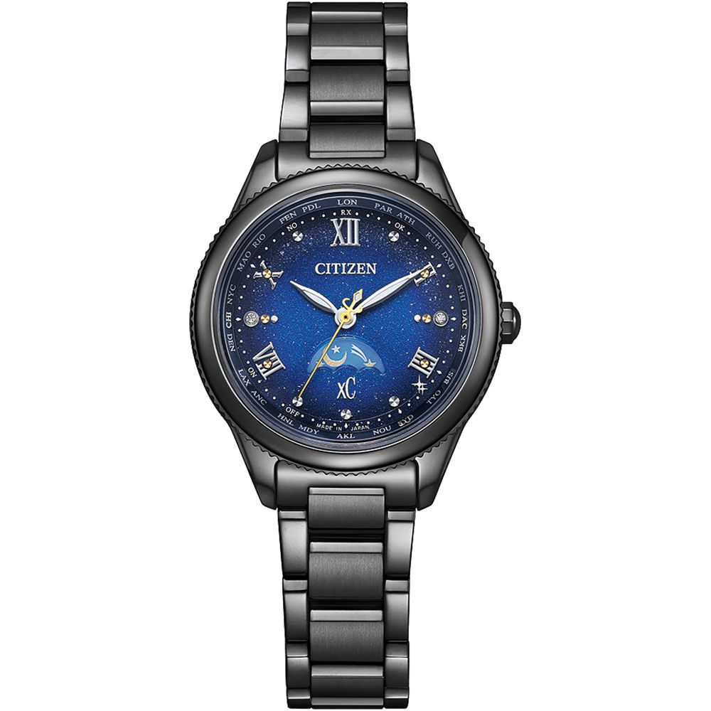 CITIZEN 星辰 xC 夜川月限定款光動能日月顯示鈦金屬電波錶/29mm/EE1007-75L