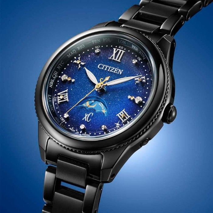 CITIZEN 星辰  xC 夜川月限量 EE1007-75L 超級鈦 光動能 日月顯示 藍/黑 29mm