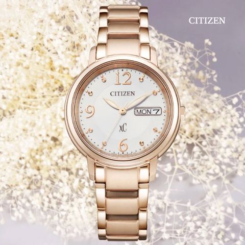 CITIZEN 星辰 xC 亞洲限定款 光動能淑女腕錶-32.5mm 櫻花粉紅金 EW2426-54A 防水50米