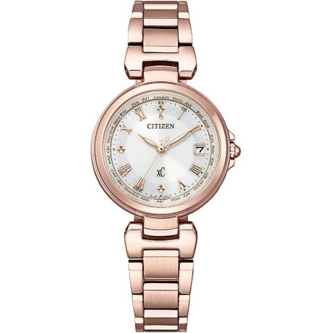CITIZEN 星辰 xC 亞洲限定款光動能萬年曆防磁電波錶/櫻花粉紅金/27.8mm/EC1037-69A