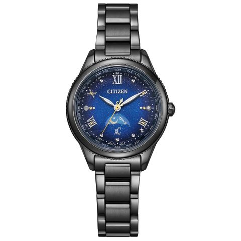 CITIZEN 星辰 xC 夜川月限定款電波對時日月顯示光動能鈦金屬女錶/29mm(EE1007-75L)