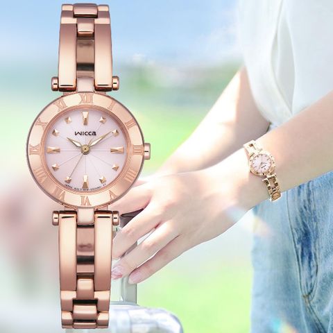 CITIZEN 星辰 Wicca 廣告款 KP2-621-93 台灣限定款太陽能女錶-玫瑰金x粉