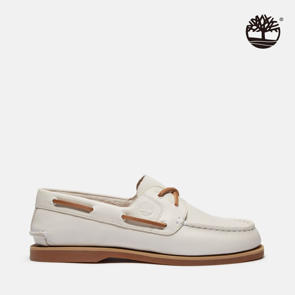 Timberland 女款象牙白兩孔帆船鞋｜A2Q9XETD