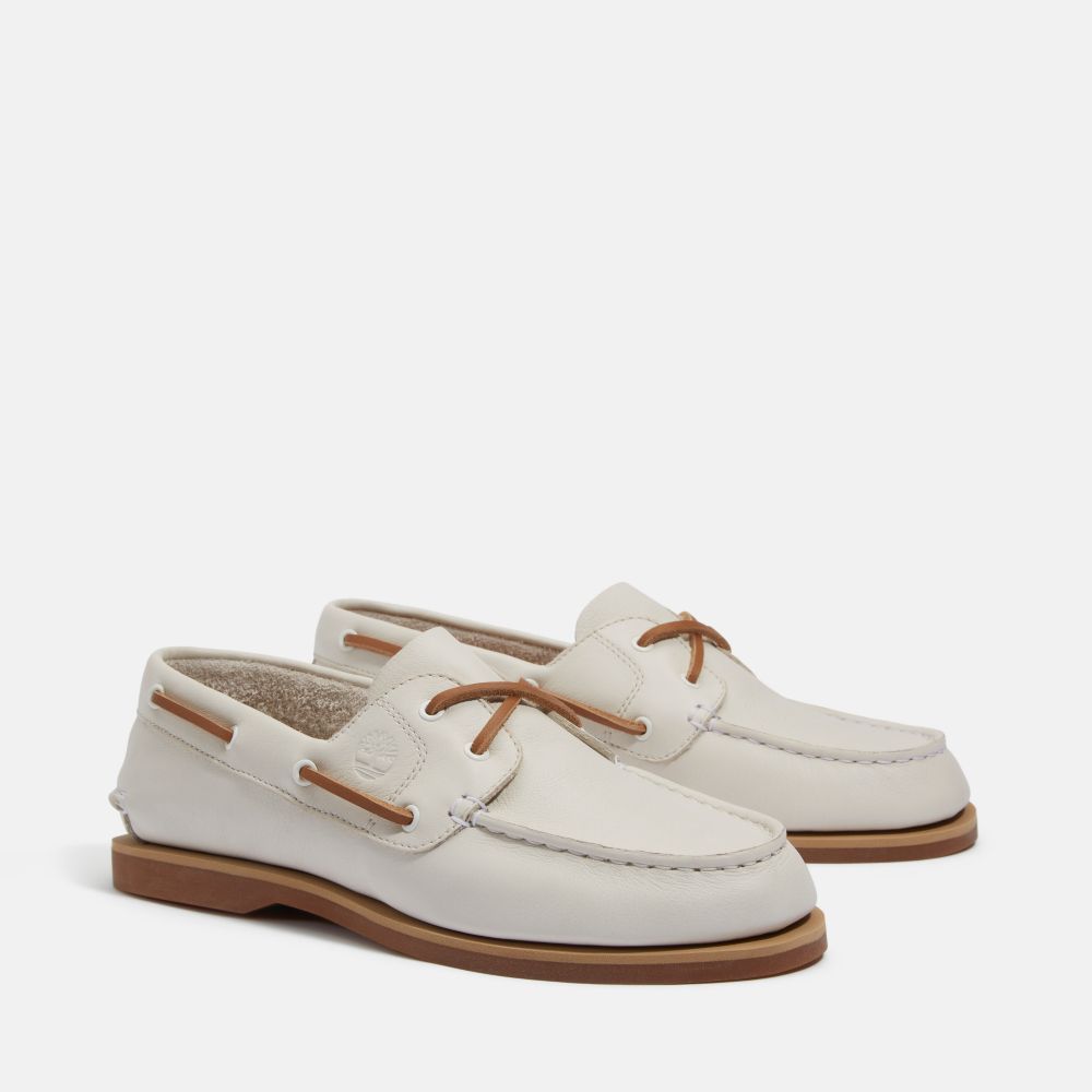 Timberland 女款象牙白兩孔帆船鞋｜A2Q9XETD