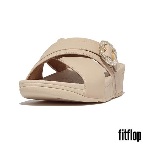 FitFlop LULU 水鑽扣環皮革十字交叉涼鞋-女(白石色)