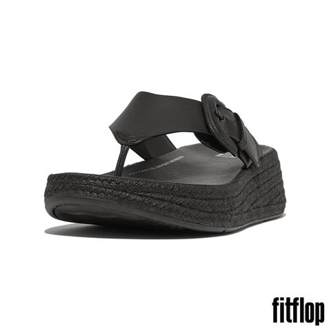 FitFlop F-MODE 草編調整式扣環皮革厚底夾腳涼鞋-女(黑色)