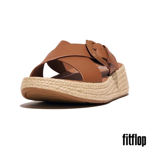 FitFlop F-MODE 草編扣環皮革厚底交叉涼鞋-女(駝色)