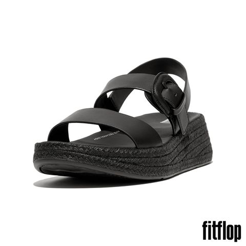 FitFlop F-MODE 草編扣環皮革厚底後帶涼鞋-女(黑色)