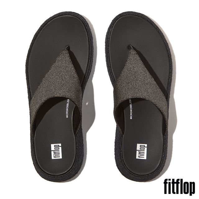 FitFlop F-MODE 草編亮片帆布厚底夾腳涼鞋-女(黑色)