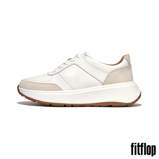 FitFlop F-MODE LEATHER/SUEDE FLATFORM SNEAKERS 運動風厚底繫帶休閒鞋-女(都會白)