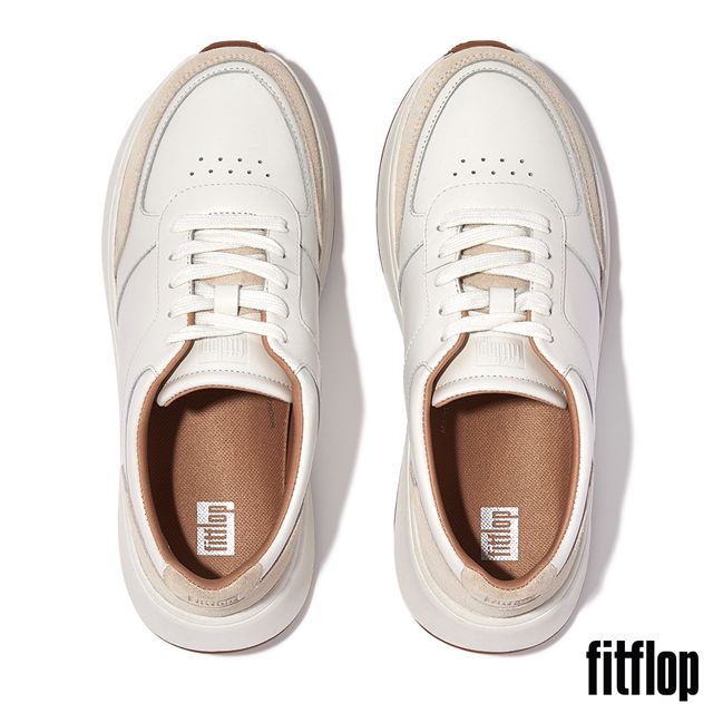 FitFlop F-MODE LEATHER/SUEDE FLATFORM SNEAKERS 運動風厚底繫帶休閒鞋-女(都會白)