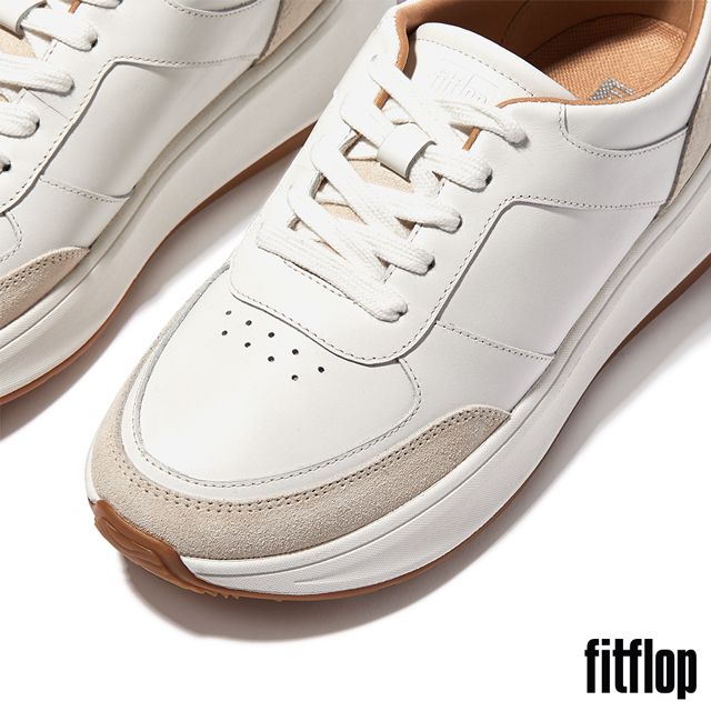 FitFlop F-MODE LEATHER/SUEDE FLATFORM SNEAKERS 運動風厚底繫帶休閒鞋-女(都會白)