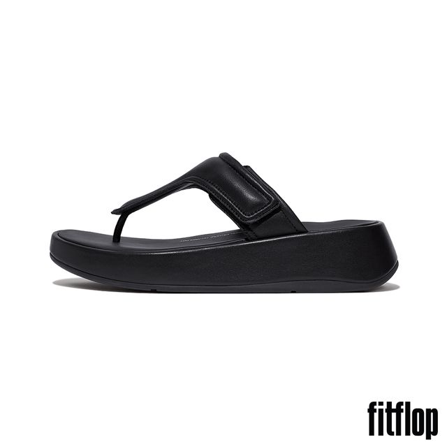 FitFlop F-MODE 可調式軟墊皮革厚底夾腳涼鞋-女(黑色)