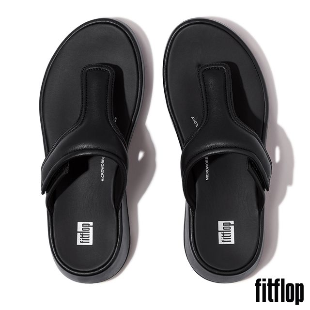 FitFlop F-MODE 可調式軟墊皮革厚底夾腳涼鞋-女(黑色)