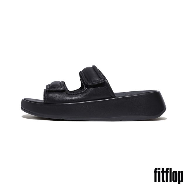 FitFlop F-MODE 可調式軟墊皮革厚底雙帶涼鞋-女(黑色)