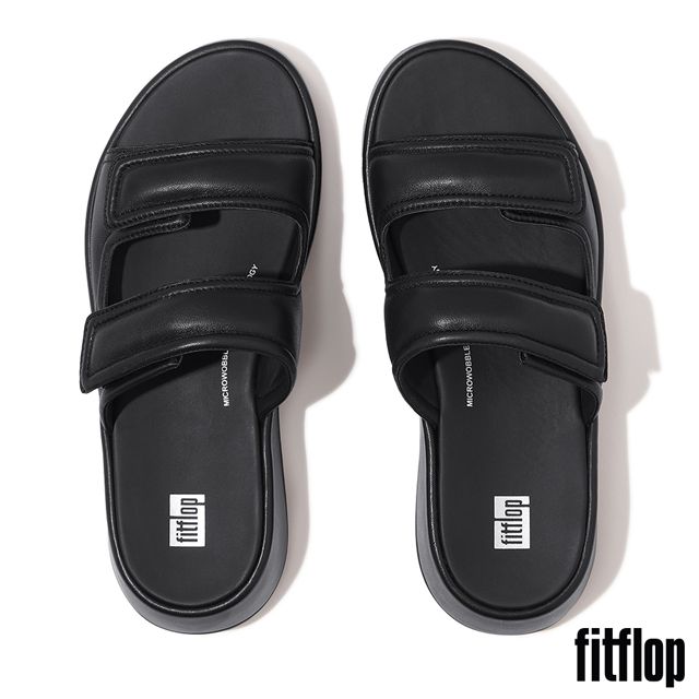 FitFlop F-MODE 可調式軟墊皮革厚底雙帶涼鞋-女(黑色)