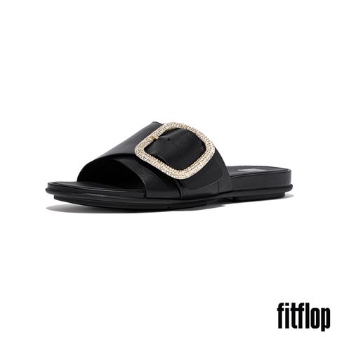 FitFlop GRACIE 水鑽大扣環皮革涼鞋-女(黑色)