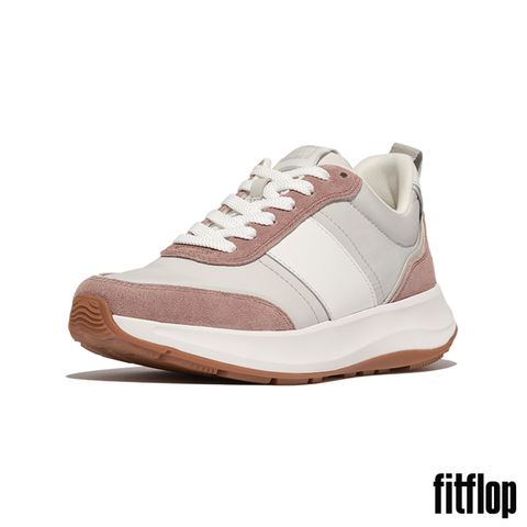 FitFlop F-MODE FLOW 皮革麂皮異材質厚底休閒鞋-女(暗粉紅色混色)