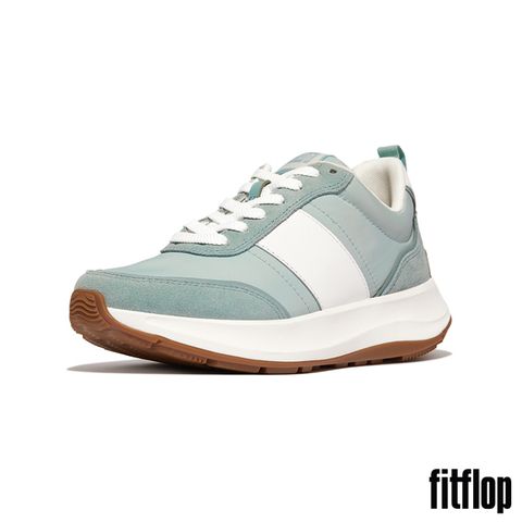 FitFlop F-MODE FLOW 皮革麂皮異材質厚底休閒鞋-女(薄荷藍混色)