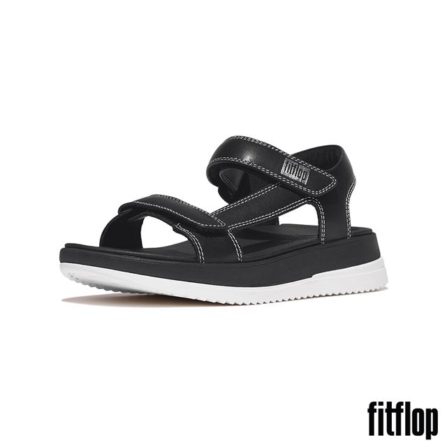 FitFlop SURFF 調整式撞色縫線皮革後帶涼鞋-女(黑色)