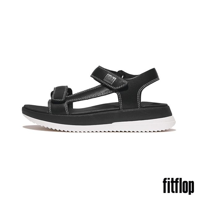 FitFlop SURFF 調整式撞色縫線皮革後帶涼鞋-女(黑色)