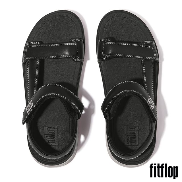 FitFlop SURFF 調整式撞色縫線皮革後帶涼鞋-女(黑色)