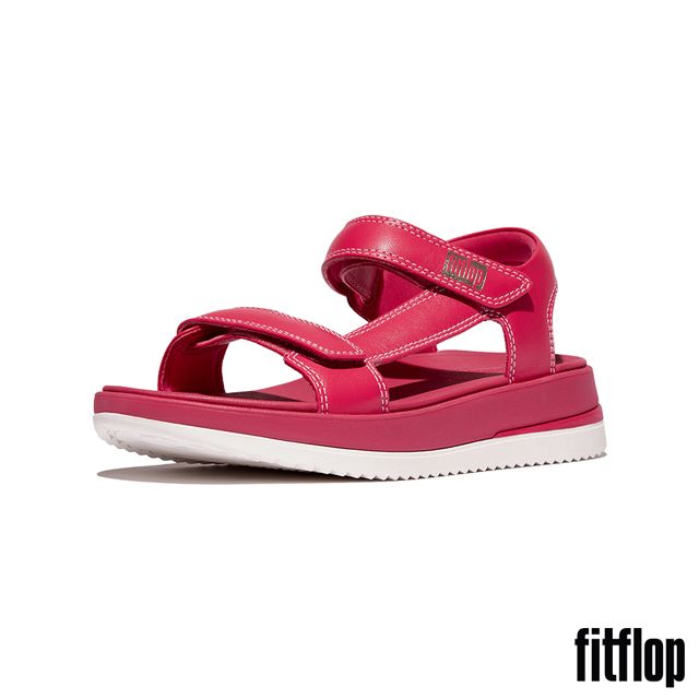 FitFlop SURFF 調整式撞色縫線皮革後帶涼鞋-女(都會白/野生覆盆莓色)