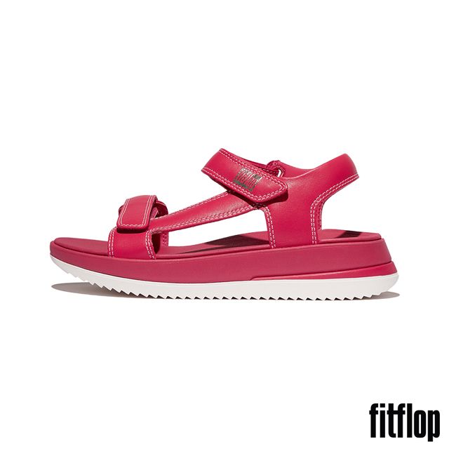 FitFlop SURFF 調整式撞色縫線皮革後帶涼鞋-女(都會白/野生覆盆莓色)