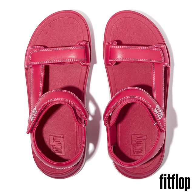 FitFlop SURFF 調整式撞色縫線皮革後帶涼鞋-女(都會白/野生覆盆莓色)