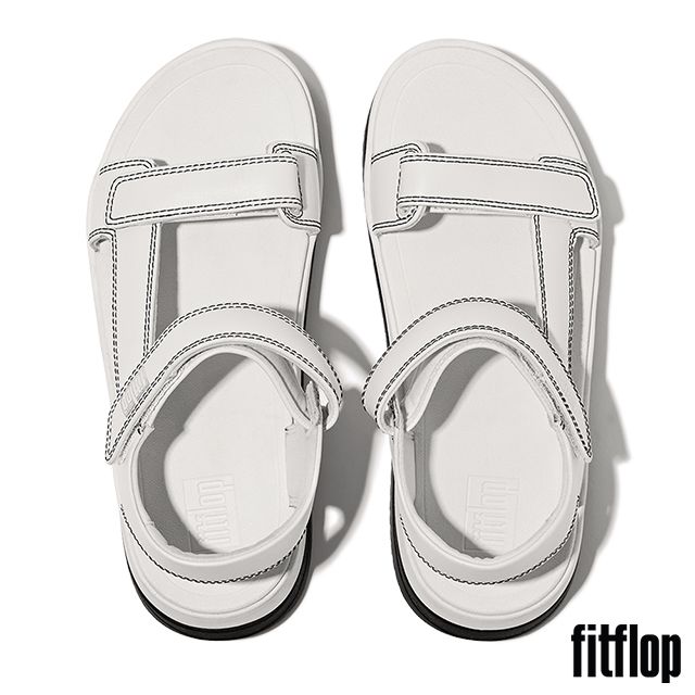 FitFlop SURFF 調整式撞色縫線皮革後帶涼鞋-女(都會白/黑色)