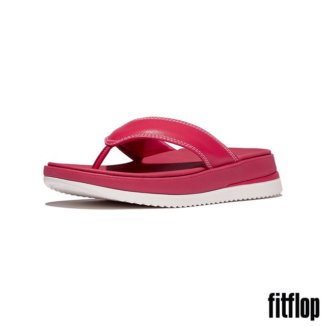 FitFlop SURFF 撞色縫線皮革夾腳涼鞋-女(都會白/野生覆盆莓色)