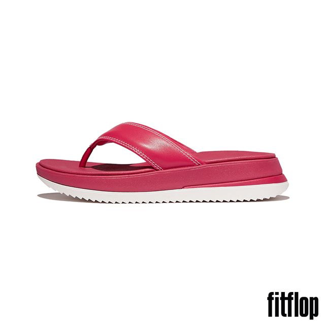 FitFlop SURFF 撞色縫線皮革夾腳涼鞋-女(都會白/野生覆盆莓色)