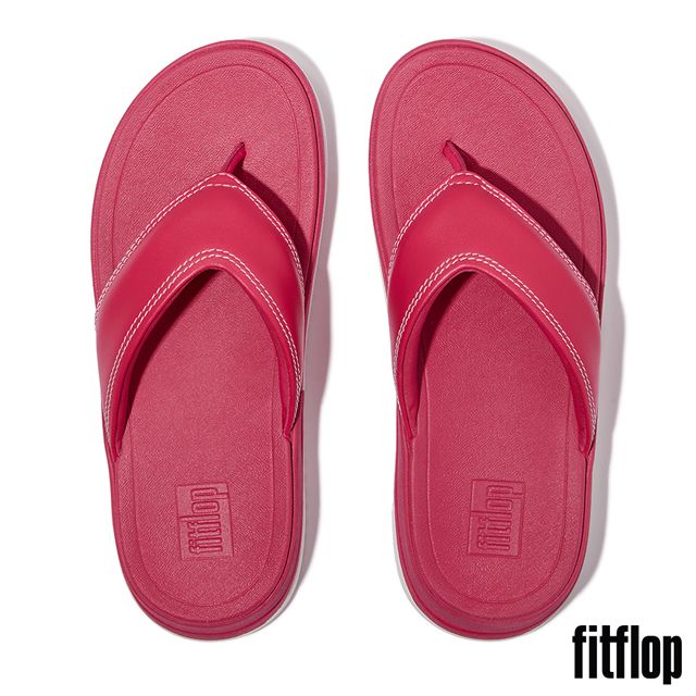 FitFlop SURFF 撞色縫線皮革夾腳涼鞋-女(都會白/野生覆盆莓色)